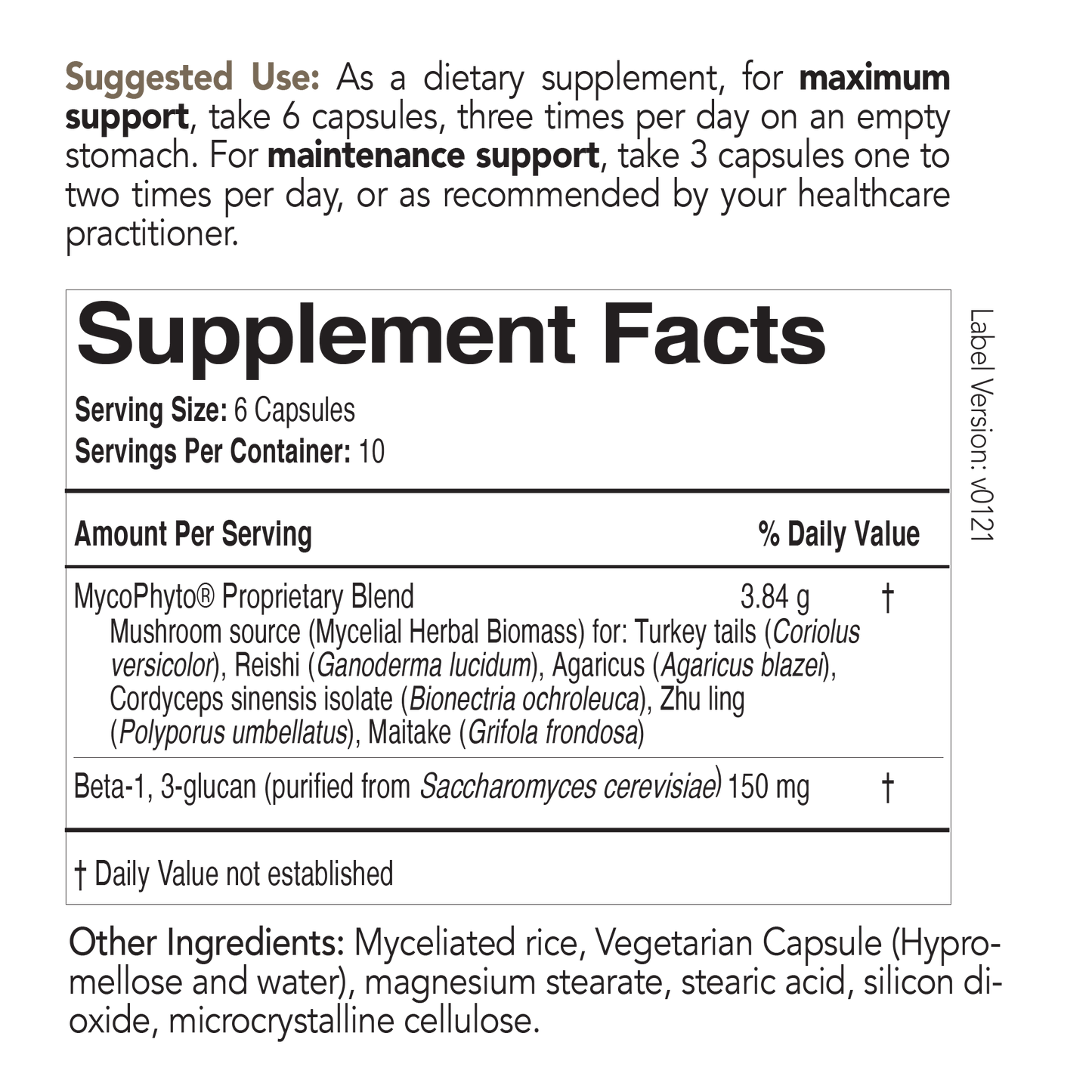 cordyceps supplement bottle nutrition information